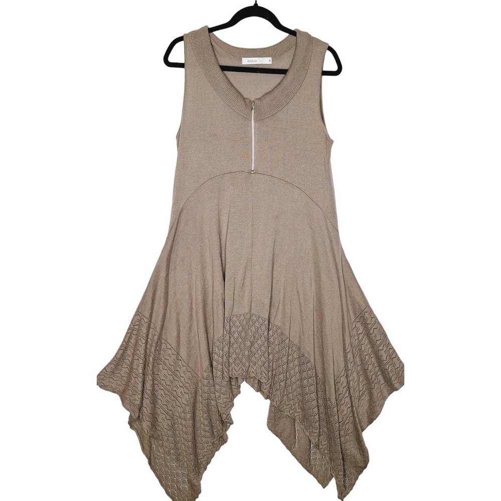 Skovhuus Denmark Sweater Dress Medium Handkerchief Lagenlook Taupe Sleeveless